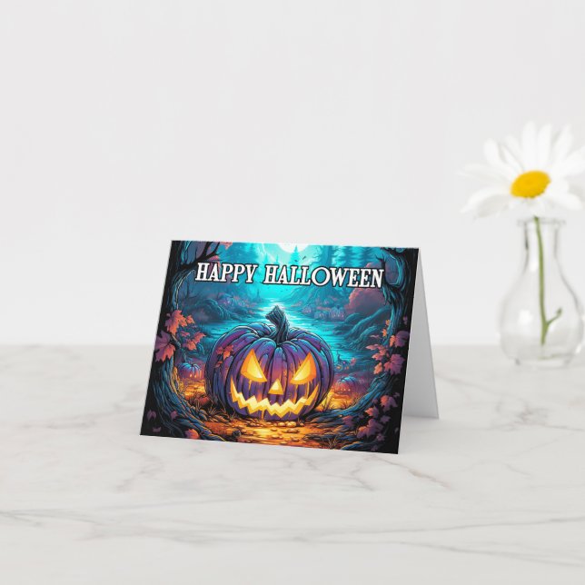 Carte Éffrayant Happy Halloween Citrouille Illustration (Petite plante)
