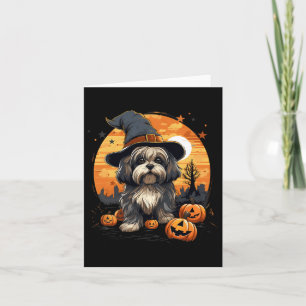 Carte Éffrayant Lhasa Apso Chien sorcière Halloween