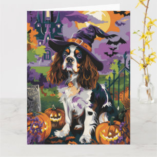 Carte Éffrayant Springer Spaniel Halloween Witch Citroui