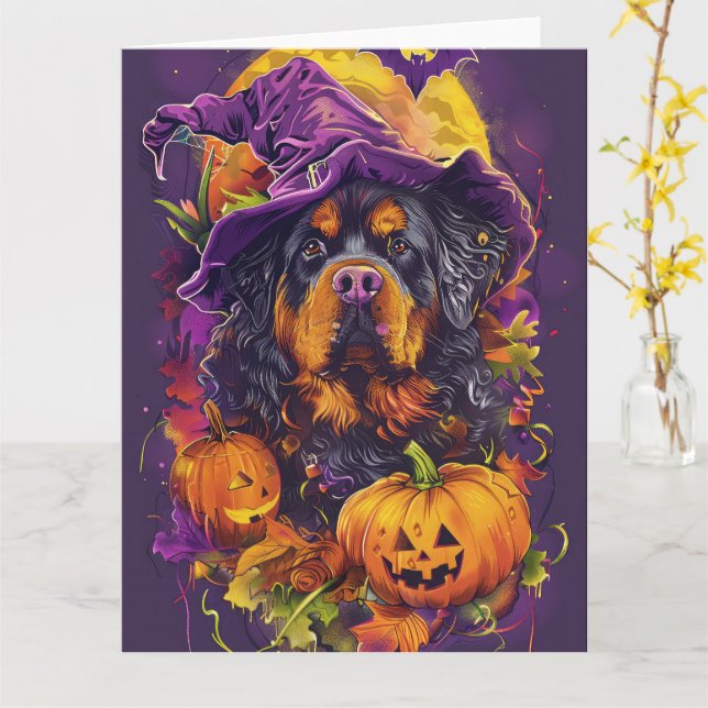 Carte Éffrayant Tibétain Mastiff Chien Halloween Citroui (Fleur jaune)