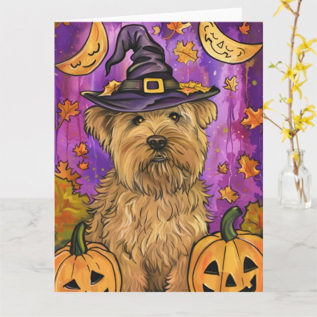 Carte Éffrayant Wheaten Terrier Chien Halloween Citrouil (Fleur jaune)