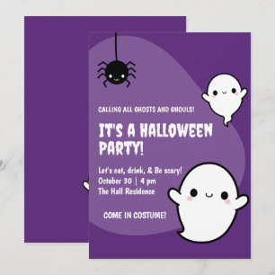 Carte Éffrayante Cute Kawaii Halloween Ghost Party