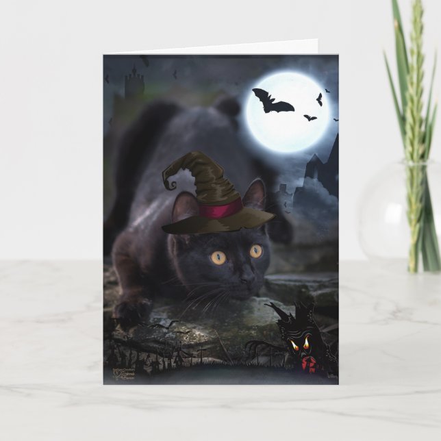 Carte éffrayante d'Halloween Chat Noir (Devant)