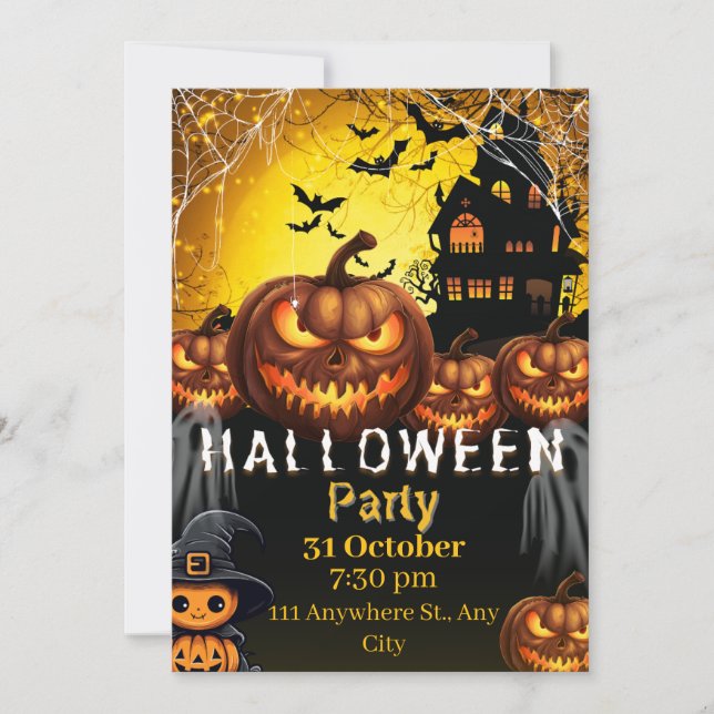 Carte éffrayante d'invitation de fête d'Halloween (Devant)