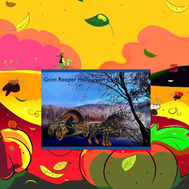 Carte Éffrayante Grim Reaper Char de mort Char Carrie (Grim Reaper Halloween Card)