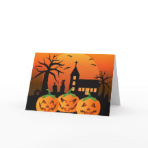 Carte éffrayante Halloween Citrouilles sculptés