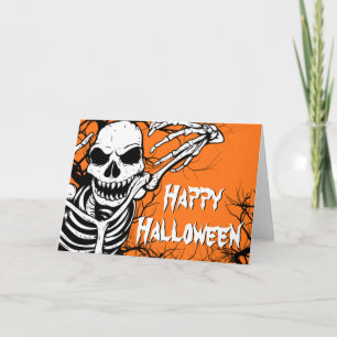 Carte Éffrayante Halloween squelette Orange effroi