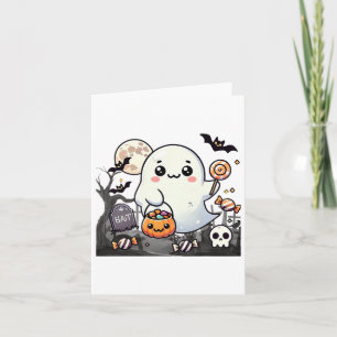 Carte Éffrayants amis mignons Halloween Ghost Citrouille