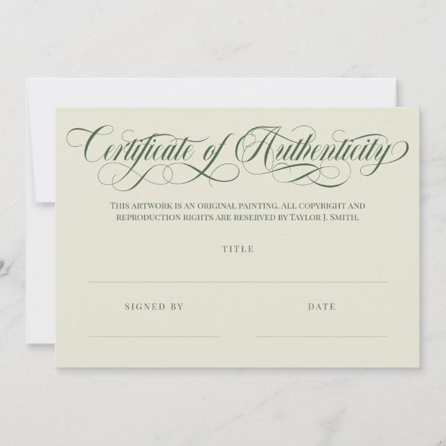 Carte Eggshell Olive Swirls Certificat d'authenticité (Devant)