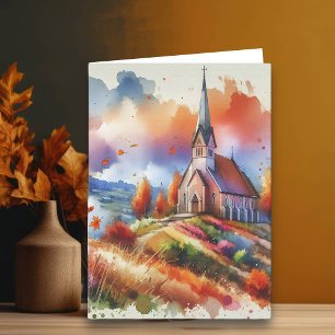 Carte Église aquarelle le jour d'automne   Bénédictions 