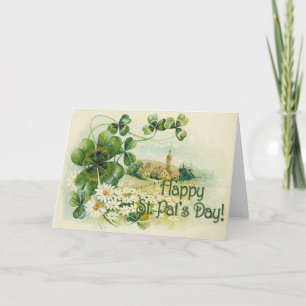 Carte Église Shamrock vintage Village St Patrick's Day C