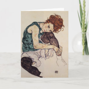 Carte Egon Schiele - Femme assise avec genou blond