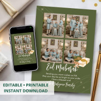 Carte Eid Mubarak Collage Photo 4 en Vert Olive