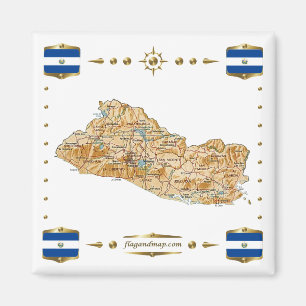 Carte El Salvador + Magnet des drapeaux