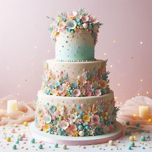 CARTE ELABORER PASTEL FLORAL CAKE ANNIVERSAIRE