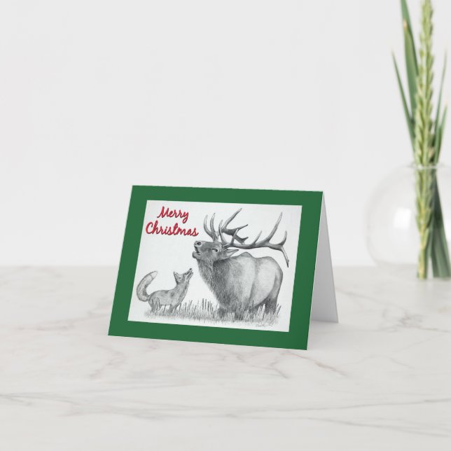 Carte Élan et renard de Noël (Devant)