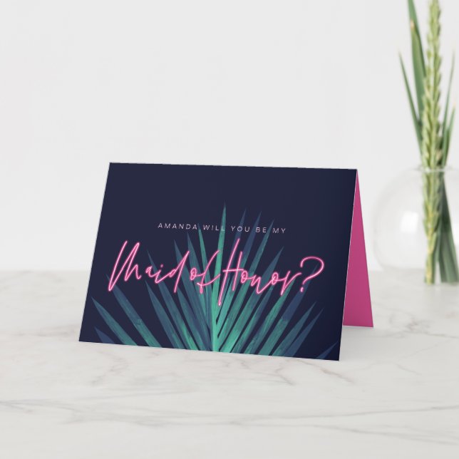 Carte Electric Love Neon Pink Be My Maid of Honor ? (Devant)