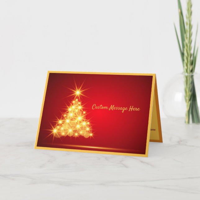 Carte Élégance simple Lumières d'arbre de Noël doré (Devant)