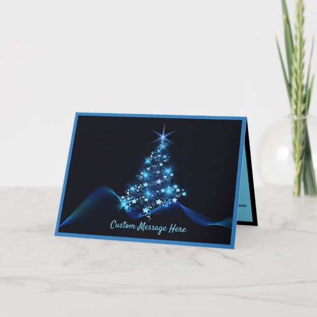 Carte Élégance simple Lumières d'arbre de Noël noir et b (Devant)