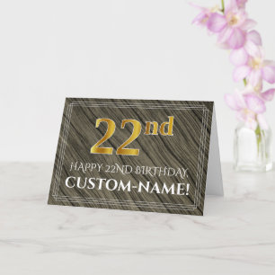 Carte Elégant 22e anniversaire : Faux Wood, Faux Gold Lo