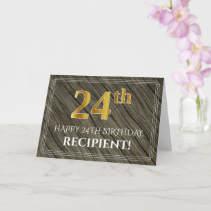 Carte Elégant 24ème anniversaire : Faux Wood, Faux Gold
