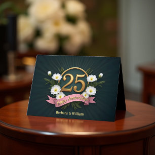 Carte Élégant 25e anniversaire Mariage de la florale d'o