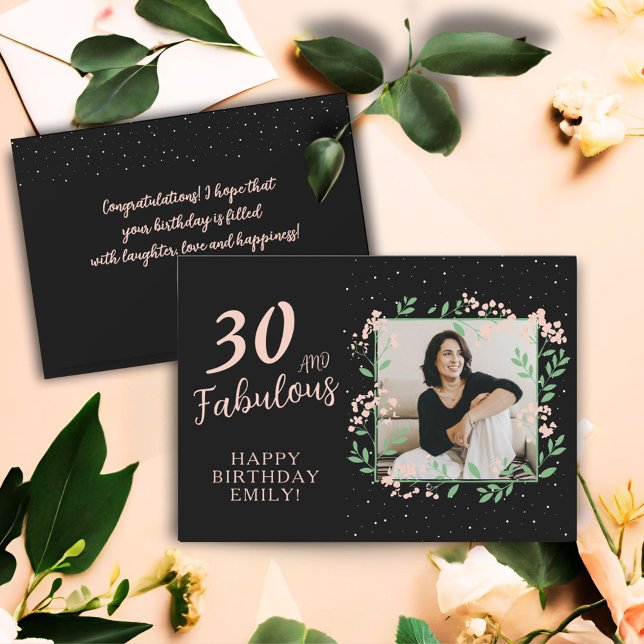 Carte Elégant 30 et Fabulous Flower 30th Birthday Photo (Créateur téléchargé)