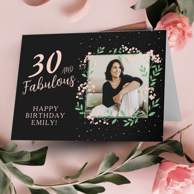 Carte Elégant 30 et Fabulous Flower 30th Birthday Photo (Créateur téléchargé)