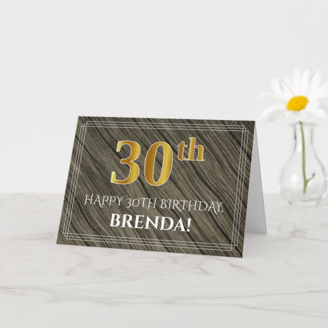 Carte Elégant 30e anniversaire : Faux Wood, Faux Gold Lo (Petite plante)