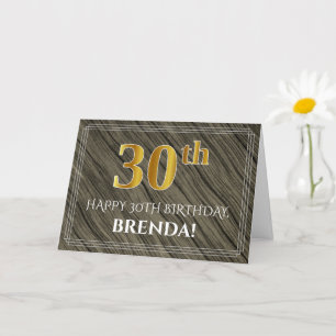Carte Elégant 30e anniversaire : Faux Wood, Faux Gold Lo