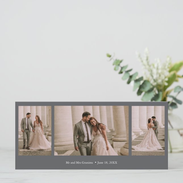 Carte Elégant 3 photo gris Mariage Merci (Debout devant)
