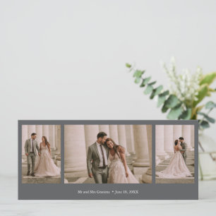 Carte Elégant 3 photo gris Mariage Merci