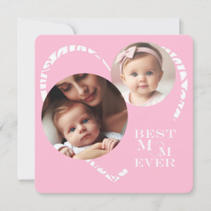 Carte Élégant 3 photos "Meilleure maman jamais" Coeur ro