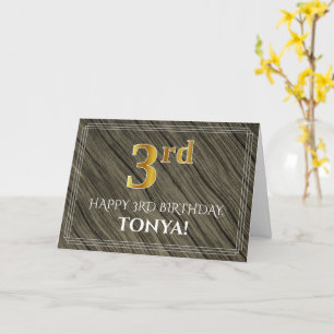 Carte Elégant 3ème anniversaire : Faux Wood, Faux Gold L