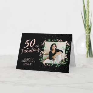 Carte Elégant 50 et Fabulous Flower 50th Birthday Photo
