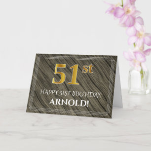 Carte Elégant 51e anniversaire : Faux Wood, Faux Gold Lo