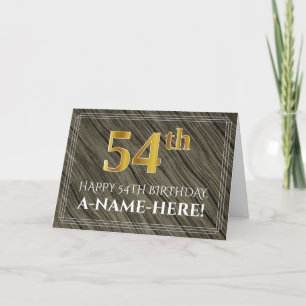 Carte Elégant 54ème anniversaire : Faux Wood, Faux Gold 