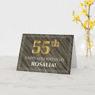 Carte Elégant 55ème anniversaire : Faux Wood, Faux Gold
