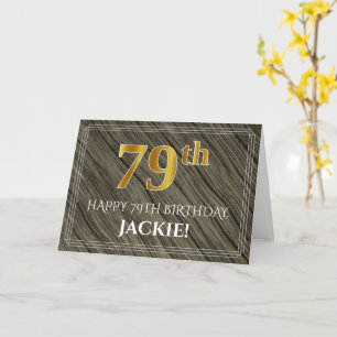 Carte Elégant 79e anniversaire : Faux Wood, Faux Gold Lo