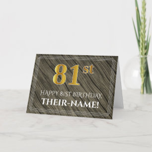 Carte Elégant 81e anniversaire : Faux Wood, Faux Gold Lo