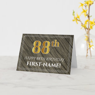 Carte Elégant 88ème anniversaire : Faux Wood, Faux Gold 