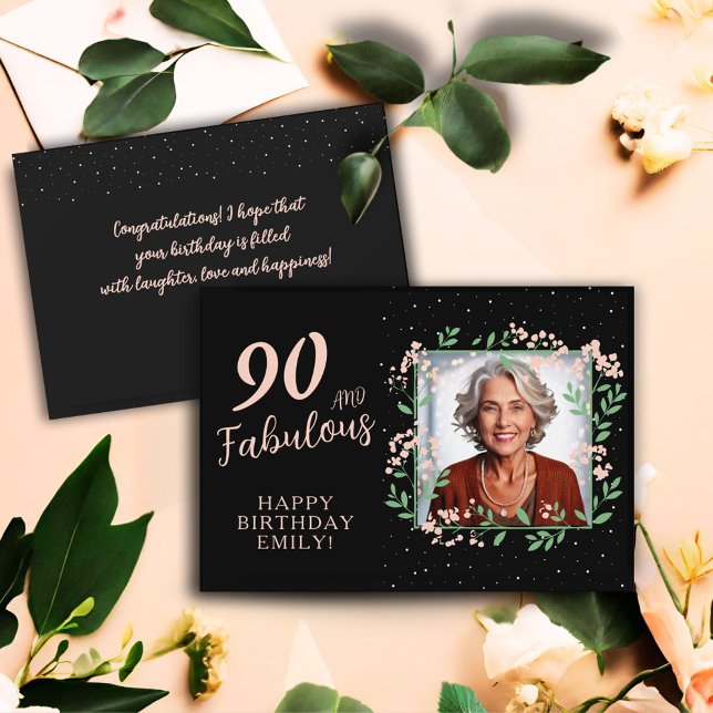 Carte Elégant 90 et Fabulous Flower 90th Birthday Photo (Créateur téléchargé)