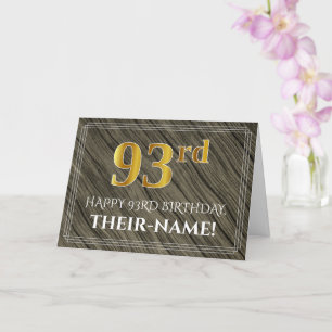 Carte Elégant 93ème anniversaire : Faux Wood, Faux Gold