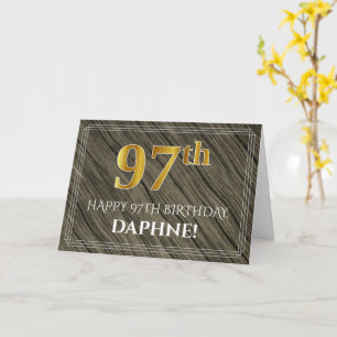 Carte Elégant 97ème anniversaire : Faux Wood, Faux Gold 