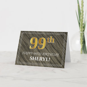Carte Elégant 99ème anniversaire : Faux Wood, Faux Gold 