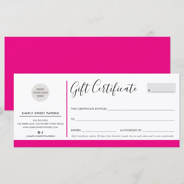 Carte ELEGANT AFFAIRES moderne chic fuschia rose (Devant / Derrière)