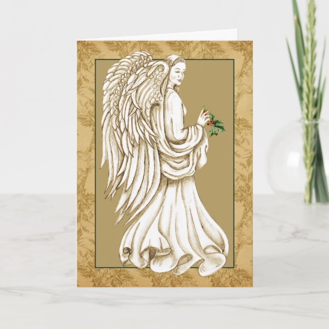 Carte Élégant ange de Noël d'or religieux (Devant)