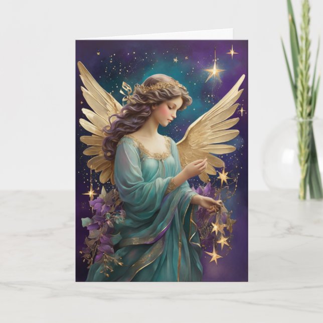 Carte Élégant Ange de Noël Floral Texte personnalisé (Devant)