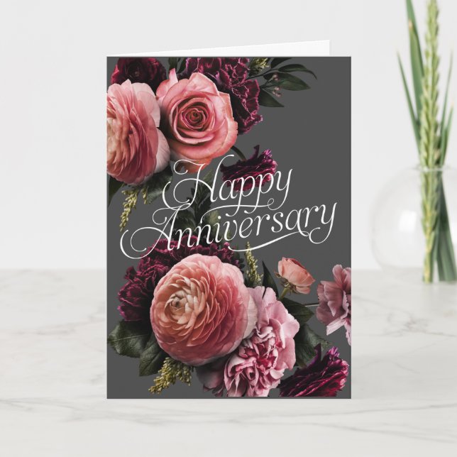 Carte Élégant anniversaire floral-heureux (Devant)