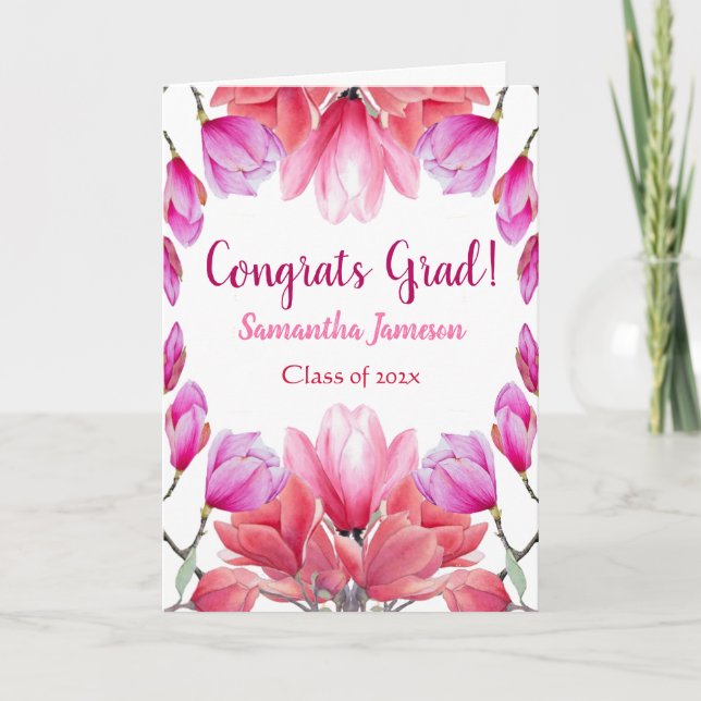 Carte Élégant aquarelle Floral Graduate (Devant)